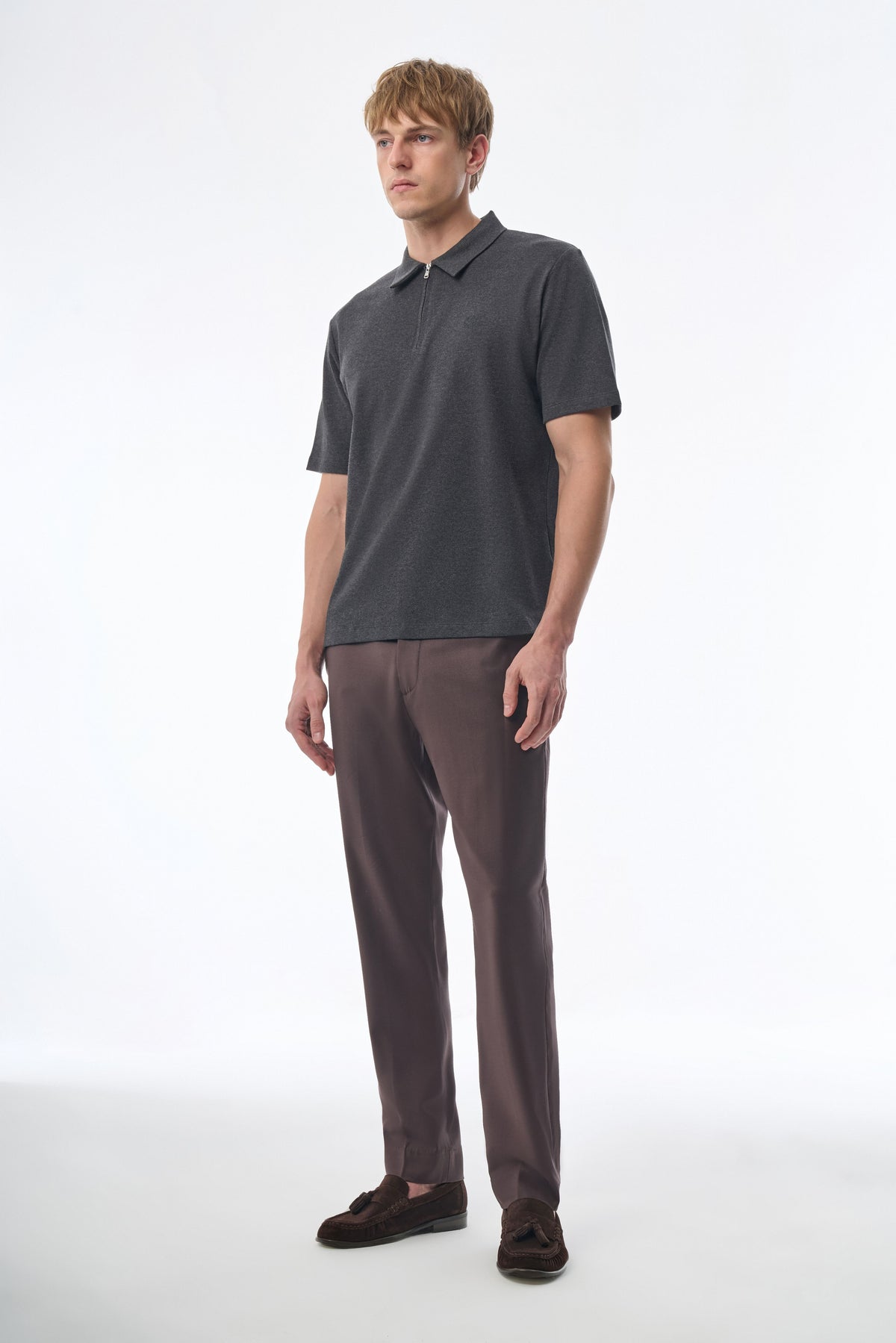 Megusta Wool Melange Fine Piquet Zip-up Polo