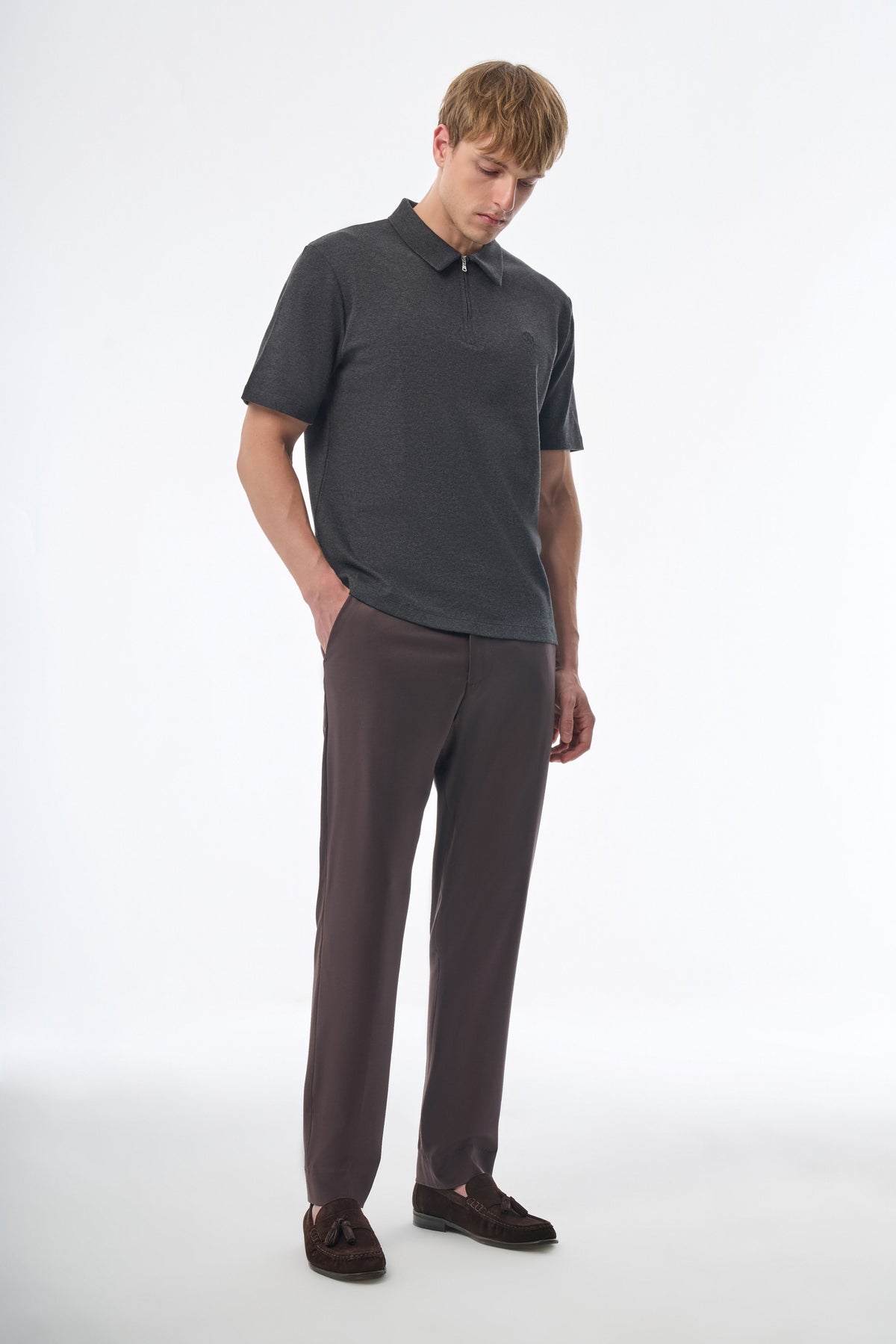 Megusta Wool Melange Fine Piquet Zip-up Polo